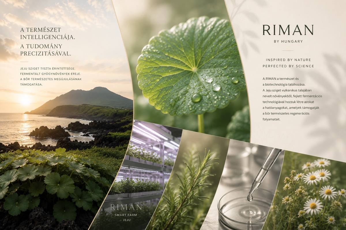 RIMAN by Hungary — eredeti brand-moodboard: Jeju-szigeti eredet, fermentált gyógynövények, tudományos háttér